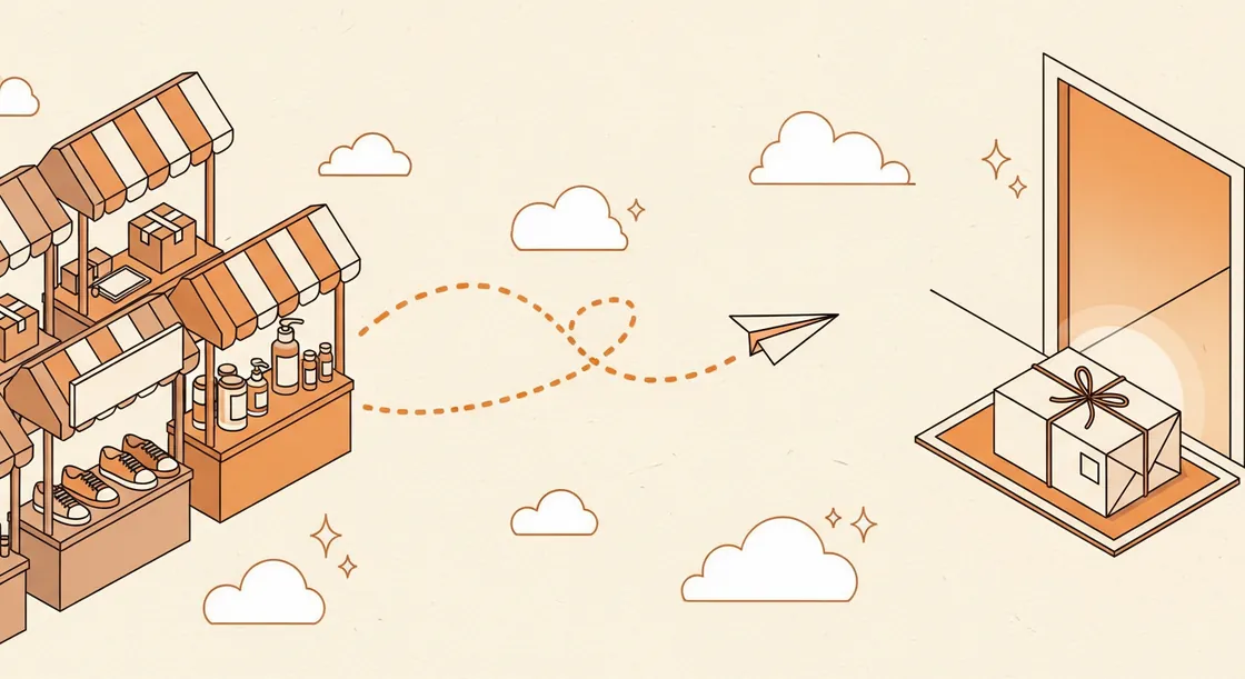 Parcels travelling from world stores to a doorstep